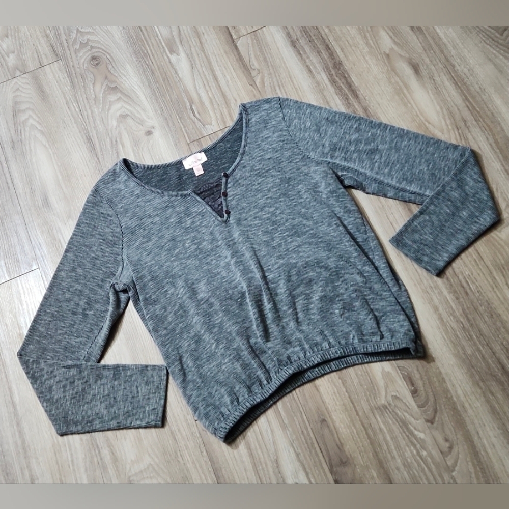 ❤️ Willow & Root Gray Ribbed Stretchy Long Sleeve Top Elastic Waist Women's XL🔅